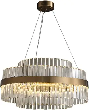 Moderne Kristall-LED-Kronleuchter in Messing, 2-stufige Kristall-Pendelleuchte mit verstellbarem Kabel, luxuriöse Messing-Deckenleuchte für Küche, Esszimmer, Wohnzimmer, Flur