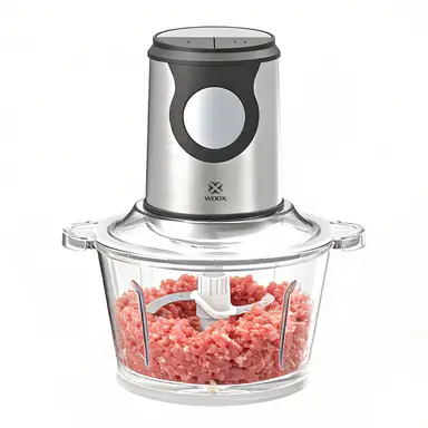 WOOX elektrische hakmolen 2 liter, glazen reservoir en roestvrijstalen messen, geschikt voor vlees, babyvoeding, fruit en groenten