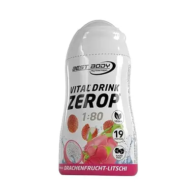 BEST BODY NUTRITION Vital Drink Zerop, Drachenfrucht-Litschi, original getränkekonzentrat, sirup, zuckerfrei, 1:80 ergibt 19 portionen fertiges getränk, 48 ml