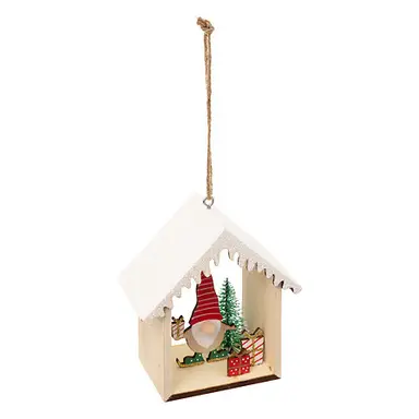 Feeric Houten kabouter-huisornament, groen, 11cm