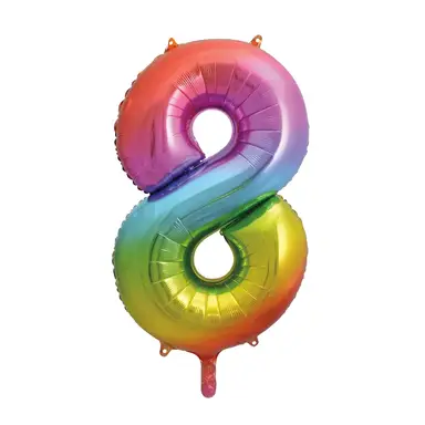 Unique Party Giant Number 8 Balloon, Rainbow, 86cm
