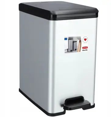 Curver Decobin slanke afvalemmer - 25 liter - metallic - premium opbergoplossing, duurzaam kunststof, moderne huisorganisatie