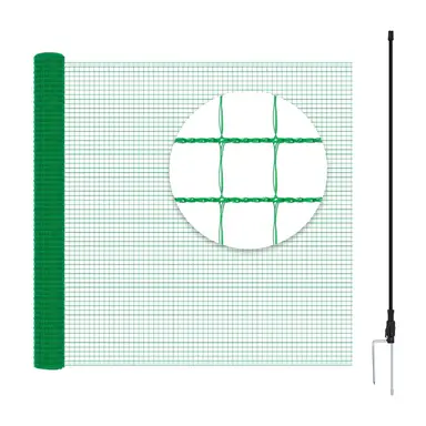 WOLTU Geflügelnetz, Mobiler Zaun 15x0,9 m Feinmaschig, Hundezaun Gartenzaun Steckzaun Campingzaun Barrierezaun, mit 9 Pfählen Abspannseilen Bodenankern Kabelbindern, Grün