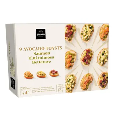 ERHARD 9 Avocado toasts saveur saumon, œuf mimosa et betterave - 90 g