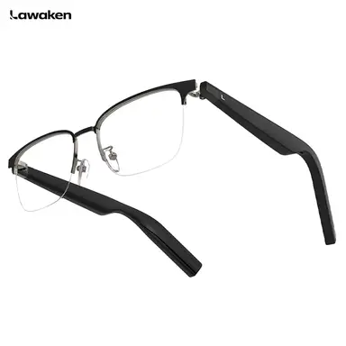 LAWAKEN AI Chat City Executive Titanium AI Smart Audio Glasses, 128 Languages Real-Time Translation, AI Note for Meeting Summary, AI agent of ChatGPT Gemini Claude, Waterproof, Lightweight, Long battery, Prescription Lenses, 5.3 Bluetooth, Hands-Free Wearable, Open-Ear Music & Calls, for ios android, Lightweight Fit, for Lifestyle & Travel