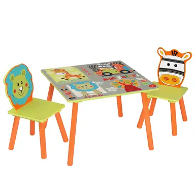 WOLTU Kindertisch mit 2 Stühlen, Tisch- und Stuhlsets, Beine aus Massivholz, Abgerundete Ecken, Sitzgruppe für Kinder Vorschulkinder