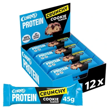 Corny Protein crunchy cookie-geschmack, 30% Protein, Eiweißriegel ohne Zuckerzusatz, Großpackung 12 x 45 g