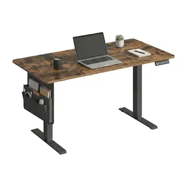 SONGMICSHOME Electric Standing Desk, Height Adjustable, 140 x 60 cm, 4 Memory Heights, for Home Office, Rustic Brown