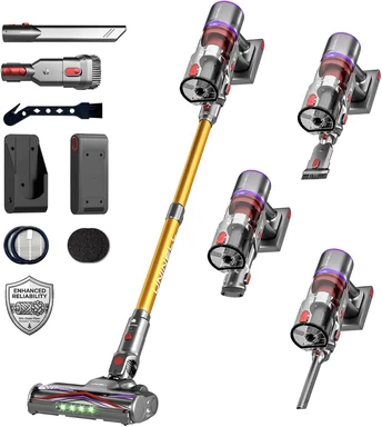 UninellHome 48KPa Cordless Stick Vacuum UV5, 550W Powerful Vacuum Cleaner with Heavy-Duty Anti-Tangle Roller, 65 Min Runtime, Self-Standing LED Display Smart Vacuum for Pet Hair and Hard Floors