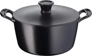 Tefal Jamie Oliver E21246 Schmortopf 24cm mit Deckel – Gusseisen Schwarz/Creme