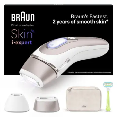 Braun Smart IPL Skin i·expert PL7147 IPL, At Home Hair Removal with Pouch, Venus Razor and 2 attachments, White/Rose Gold