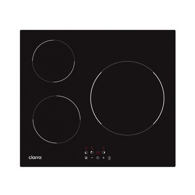 Ciarra table de cuisson à induction encastrable, 5600 W, 3-feux, 9 niveaux de puissance, commandes tactiles, verrouillage enfant et minuterie, CRGBIH3