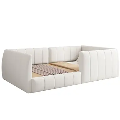 90 x 200 gepolstertes Plattformbett mit Sicherheitsgeländer 米色
