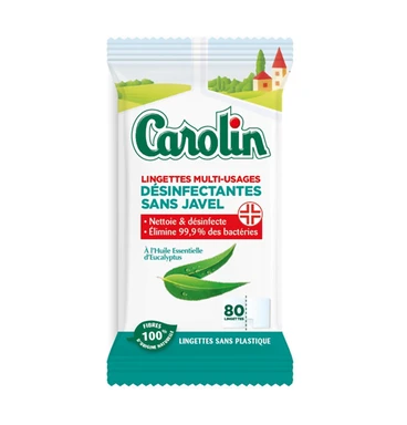 CAROLIN Lingettes Multi Usages Eucalyptus X80Lingettes