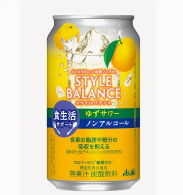 Asahi Style Balance Non-Alcoholic Sparkling Water Drink, Yuzu Sour Flavor