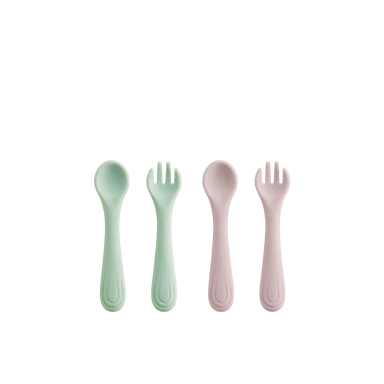 BC Babycare Kit cuillère et fourchette en silicone petite poignée, ustensiles pour repas autonome, pour bébés de plus de 6 mois, sans BPA – Idéal pour la diversification alimentaire et l’autonomie – Rose + Vert