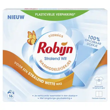 Robijn Classics Wasmiddeldoekjes Stralend Wit 16 wasstrips