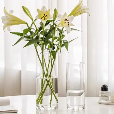 3pcs/25cm9.8in 20cm7.8in, 3-Piece Set Transparent Acrylic Flower Vase, Shatterproof Plastic Cylinder Vase for Flower Arrangements, Wedding Centrepieces, DIY
