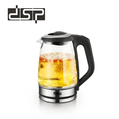 DSP Bouilloire électrique en verre 1,7 L, 2 200 W, ébullition rapide, base à 360°, éclairage LED (Modèle KK1273)