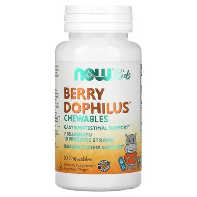 NOW Foods BerryDophilus Probiotic for Kids Gut Health Digestive Support Chewable - 60 Chewables
