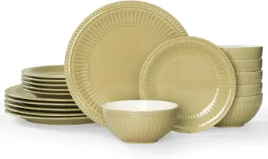 Richmount-12tlg Vintage geprägtes Geschirrset - Creme (für 4)