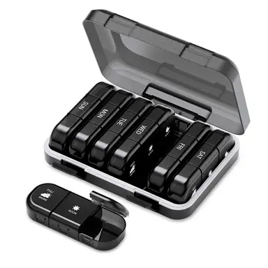 Weekly Pill Organizer 3 Times a Day, Portable Travel Pill Box 7 Day with Large Pill Containers, Light-Proof Pill Case for Vitamins, Medication, Supplements and Fish Oils (Black)