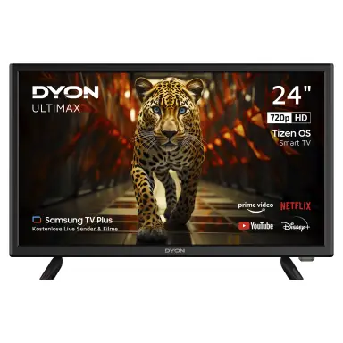 DYON ULTIMAX 24H-TI-W - 24 Zoll (60 cm) HD Smart TV mit Samsung Tizen OS, Triple Tuner (DVB-C/-S2/-T2), Samsung Smart Hub, Prime Video, Netflix, Disney+ [2025] [Energieeffizienzklasse E]