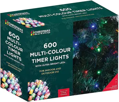Christmas Workshop 600 LED Battery Operated Timer Lights-Multi Colour