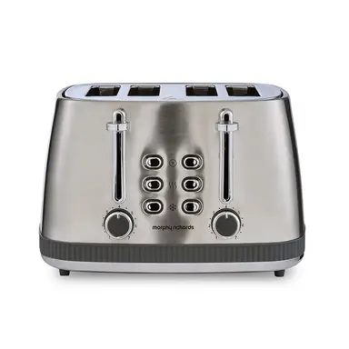 Morphy Richards Mexborough 4-Slice Toaster, Wide Slots, Cord Storage, Grey & Stainless Steel - 242902