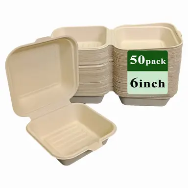 Ruibamboo disposable bamboo fiber clamshell 6 inches
50pack