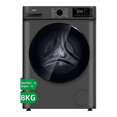 CHiQ Lave-linge séchant 8 kg/5 kg JW85882HG Tambour large 530 mm Moteur BLDC 1400 tr/min Lavage vapeur 1 touche intelligent & Lavage rapide 15 min Largeur mince 465 mm Gris foncé