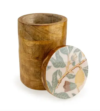 Candlelight Decorative Storage Cannister Vintage Fruits Mango Wood H:18.7cm