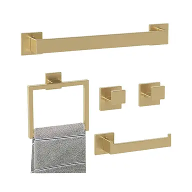 JORDAN&JUDY 5-Piece Gold Towel Rack Set, Luxury Style, Bathroom Organizer