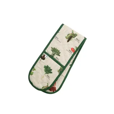 RHS by Dexam Double Oven Glove Benary Vegetables 100% Cotton Stone/Green