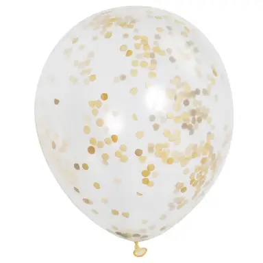 Unique Party Confetti Balloons, Gold, 30cm, 6 Pack