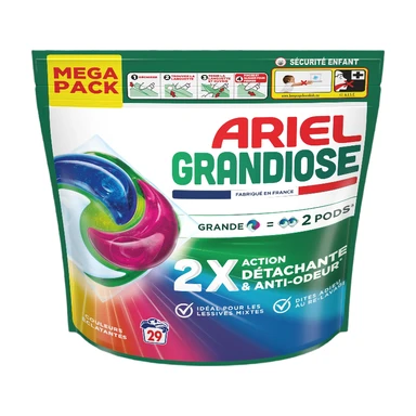 ARIEL Grandiose Capsules lessive Action détachante & Anti-odeur Couleurs Eclatantes 29 doses