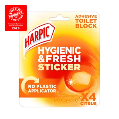 Harpic Hygienic & Fresh Sticker Adhesive Toilet Block, Citrus, 4 Blocks