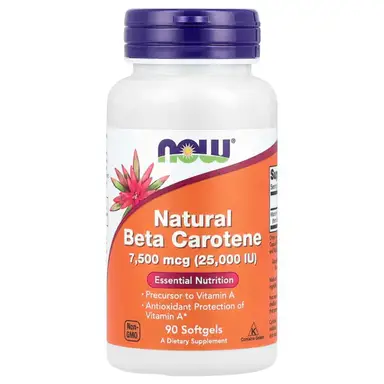 NOW Foods Beta Carotene Natural, 7 500 mcg (25 000 IU) - 90 Softgels