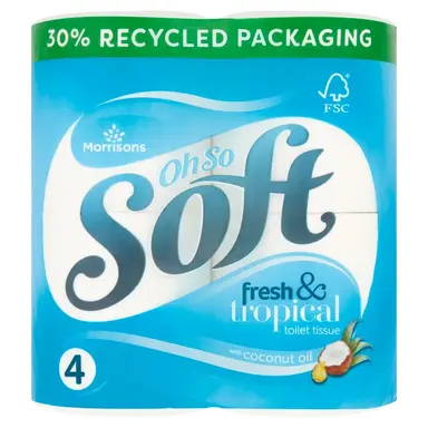 Morrisons Oh So Soft Fresh & Tropical Toilet Tissue, 3-Ply, 4 Rolls