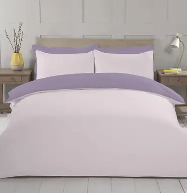 NightComfort Duvet Cover Set Plain Reversible Polycotton Pink/Purple Double