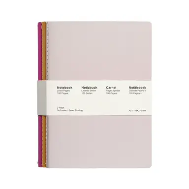 Jubiluu A5 Softcover 3-Pack Stitch Notebook - 50 Sheets (80g offset paper) - Classic Cream Ruled Journal for School, Office, Journaling, or Everyday Note-Taking-Vivid Pastel
