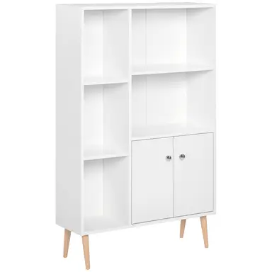 HOMCOM Sideboard Storage Cabinet Cupboard, Open Bookcase with 2 Doors 5 Compartments Wooden Modern Style for Living Room Bedroom Kitchen 80 x 23 x 123 cm, White
