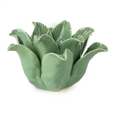 Candlelight Candle Holder Tealight Lotus Ceramic Green