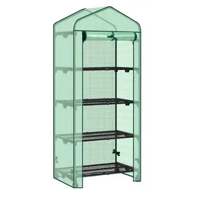 WOLTU Roll-Gewächshaus mit 4 Regalen, 70 x 50 x 162 cm, Halbtransparent, mit Rolltür, Winterschutz für Pflanzen, Balkon, Terrasse, Garten, Grün