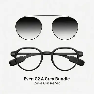 Even Realities - Even G2 A Grau (Panto) + Clip & Pouch Grau Panto Bundle - Alltagsgerechte Display-Smart-Glasses mit Clip-Sonnenblende, Kamerafrei, Datenschutz-First, 2-Tage-Akku, Leistungsstarke Funktionen zur Erweiterung Ihrer Sicht und zum Ermöglichen Ihres Tages (Conversate | Übersetzen | Teleprompt | Even AI | Gesundheit | Navigation | Dashboard | Benachrichtigung | QuickList)