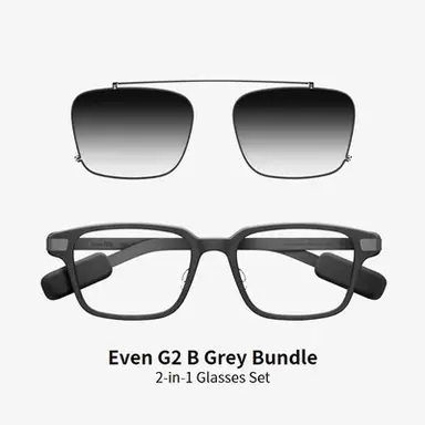 Even Realities - Even G2 B Grau (Rechteckig) + Clip & Pouch Grau Rechteckiges Bundle - Alltagliche Display-Smart-Glasses mit Clip-Sonnenblende, Kamerafrei, Datenschutz-First, 2-Tage-Akku, Leistungsstarke Funktionen zur Verbesserung Ihrer Sicht und zum Ermöglichen Ihres Tages (Conversate | Übersetzen | Teleprompt | Even AI | Gesundheit | Navigation | Dashboard | Benachrichtigung | QuickList)