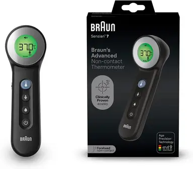 Braun Sensian 7 Kontaktloses Stirnthermometer, Age Precision Technologie, 3-in-1, Farblich kodiertes digitales Display, Geeignet für Babys und Kinder, Die #1 Marke bei Ärzten (1), BNT400