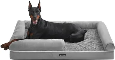 Feandrea Orthopädisches Hundebett, Hundesofa mit Seitenwänden, abnehmbarer, waschbarer Bezug, 120 x 85 x 18 cm, rutschfester Unterseite, Hellgrau, PGW078G02