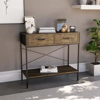 Vida Designs Console Table Brooklyn 2 Drawers Rustic Brown/Black