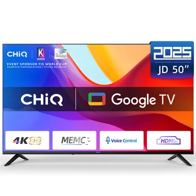 CHiQ U50JD 50-inch (127 cm) 4K Ultra HD Smart TV, Google TV, HDR10, MEMC & ALLM, Bluetooth 5.1, 5000:1 Contrast, Dolby Audio, Metal Frameless Design